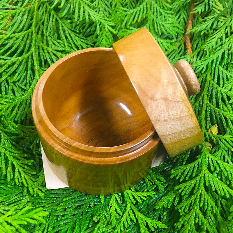 Handcrafted 3" (w) x 3" (h)  Big Leaf Maple Canister with Lid from the Bob Beard Collection. Polyurethane wipe and hand-polished with carnauba wax.