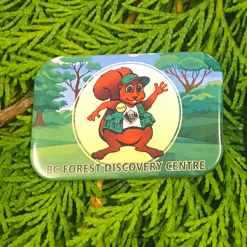 Rusty the Squirrel is the beloved mascot at the BC Forest Discovery Centre. Kids meet and learn with Rusty throughout their exploring on our grounds. Take Rusty home with this fun fridge magnet.