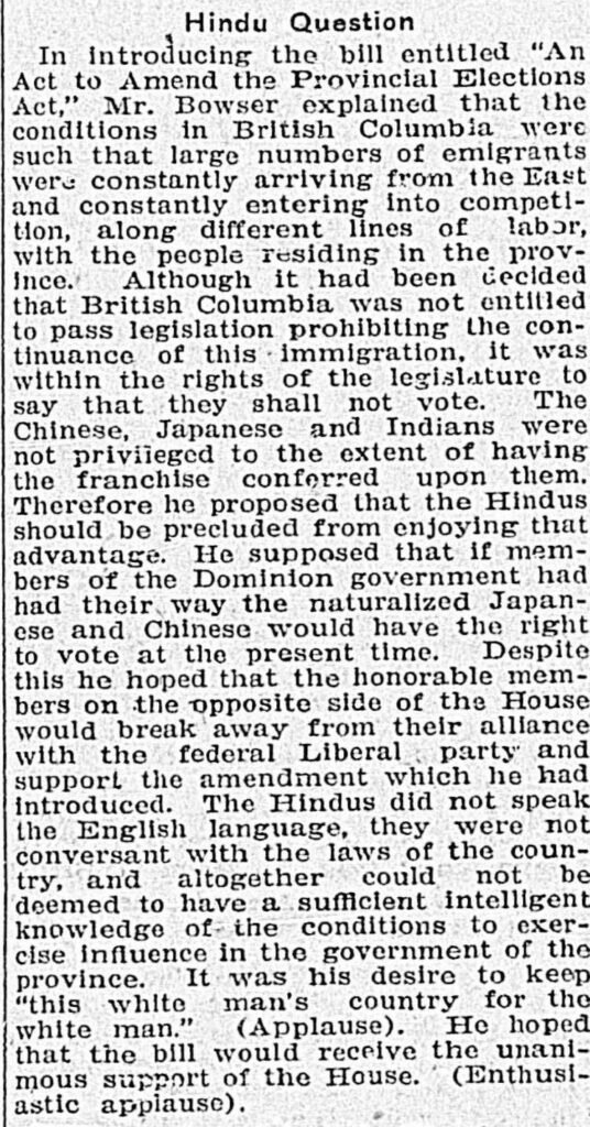 “The Hindu Question” The Victoria Daily Colonist, March 27, 1908.